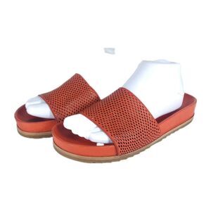 Frye Women's Lily US8,5? Orange Leather Perforated Flat Slide Sandals Shoes